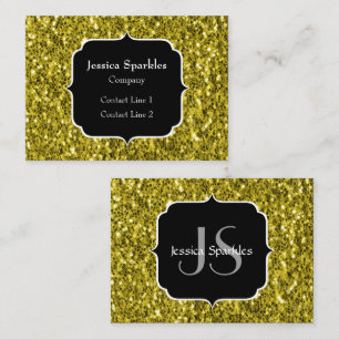 Dark gold yellow faux glitter sparkles Monogram Business Card