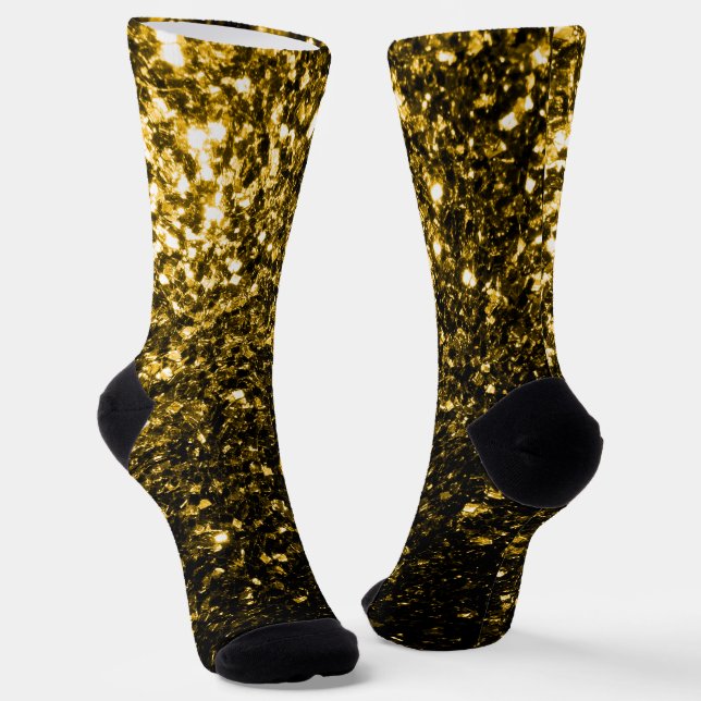 Dark gold yellow faux glitter sparkles socks (Angled)