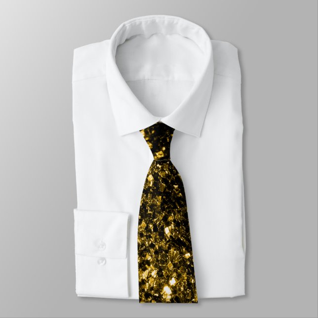 Dark gold yellow faux glitter sparkles tie (Tied)