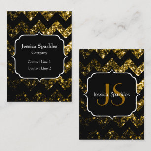 Dark gold yellow glitter sparkles Chevron Monogram Business Card
