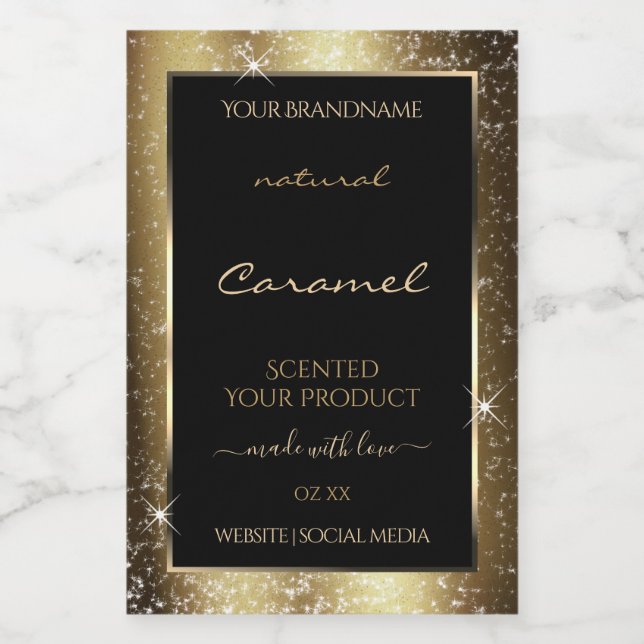 Dark Golden Sparkle Glitter Frame Product Label (Single Label)
