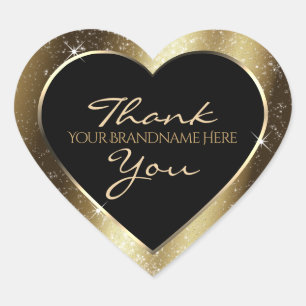 Dark Golden Sparkle Glitter Frame Thank You Heart Sticker