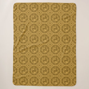 Dark Goldenrod Medieval Lions Sherpa Blanket
