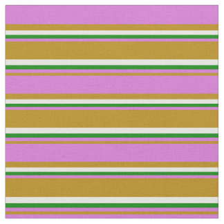 Dark Goldenrod, Orchid, Green & White Pattern Fabric