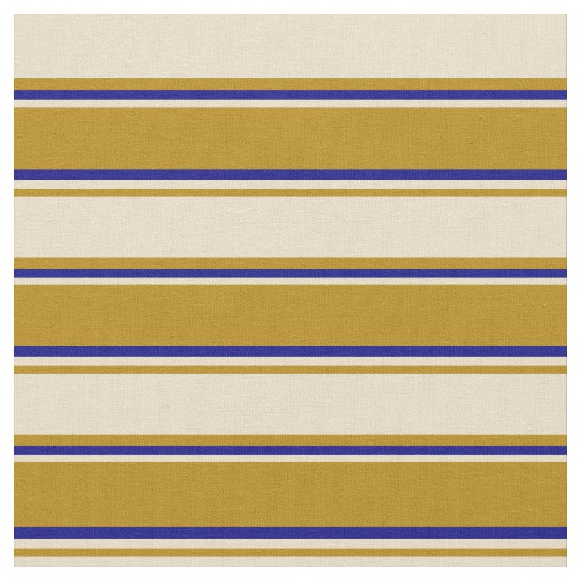 Dark Goldenrod, Tan & Blue Stripes Pattern Fabric (Close Up)