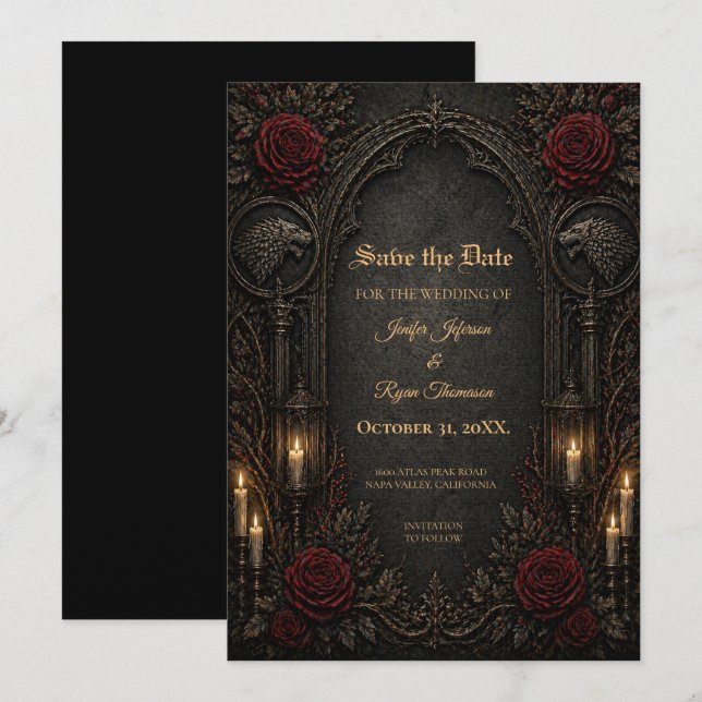 Dark GOT Gothic Save the date invitation (Front/Back)