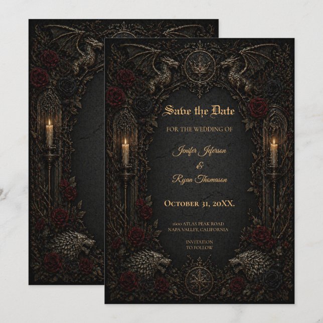 Dark GOT Gothic Save the date invitation (Front/Back)