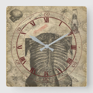 Dark Goth Anatomy Ephemera Square Wall Clock