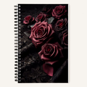 Dark Goth Pink Rose & Black Brocade Notebook