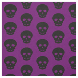 Dark Goth Purple Black Skulls Polka Dots Pattern Fabric
