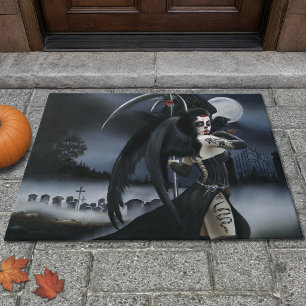 Dark Gothic Angel Death Sugar Skull Fantasy Doormat