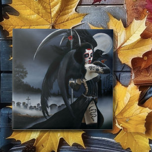 Dark Gothic Angel Death Sugar Skull Fantasy Tile