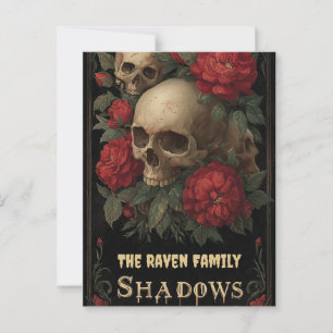 Dark Gothic Art with Skull, Roses, and Custom Text Postcard