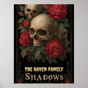 Dark Gothic Art with Skull, Roses, and Custom Text Poster