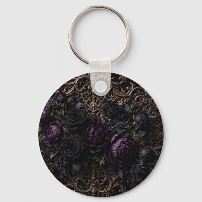 Dark Gothic Baroque Black Roses Placemat  Keychain (Back)