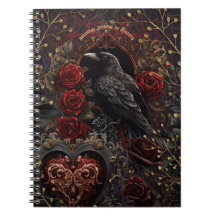 Dark Gothic Beauty Red Roses Black Crow Raven Bird