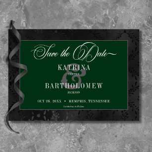 Dark Gothic Black Floral Satin Damask Green Save The Date