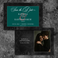 Dark Gothic Black Floral Satin Damask Teal Photo