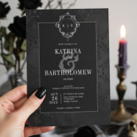 Dark Gothic Black Floral Satin Damask Wedding