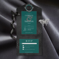 Dark Gothic Black & Teal Floral Satin No Dinner