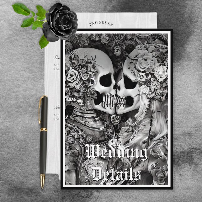 Dark Gothic Black & White Skeleton Couple Details Enclosure Card (Creator Uploaded)