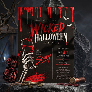 Dark Gothic Bloody Red Wicked Halloween Party Invitation