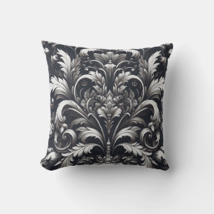 Dark Gothic Bold Ornamental Floral Pattern  Throw Pillow