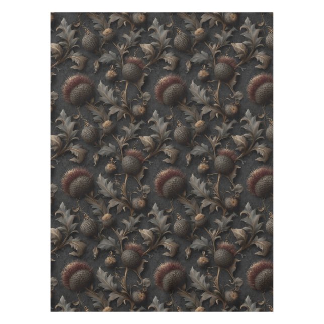 Dark Gothic Botanical Thistle Seamless Pattern Tablecloth (Front)
