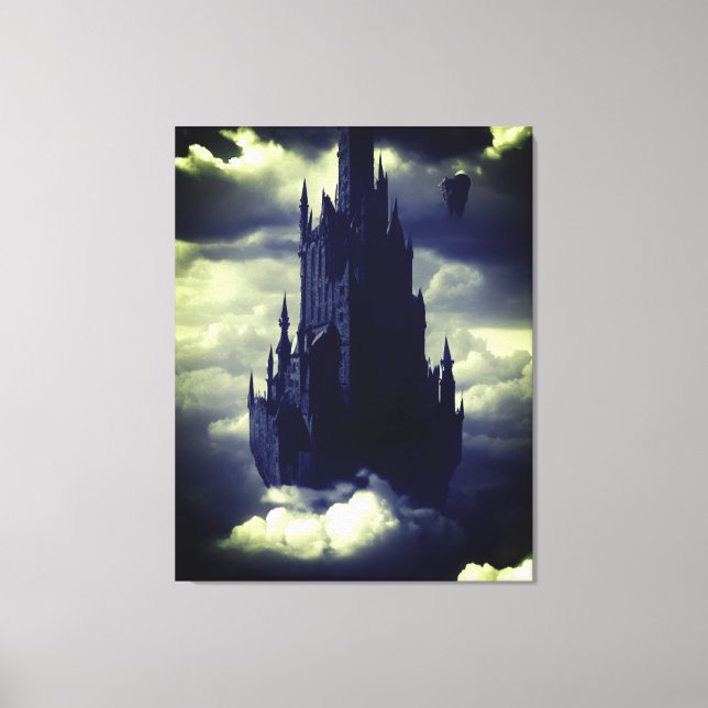 Dark gothic castle floating on clouds canvas print (Front)