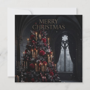 Dark Gothic Christmas Tree in a Castle Interior Holiday Card