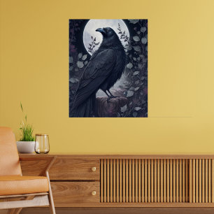 Dark Gothic Crow in Spooky Halloween Night Poster