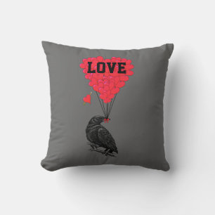 Dark gothic crow valentines love heart throw pillow