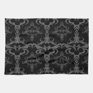 Dark Gothic Damask Pattern Kitchen Towel