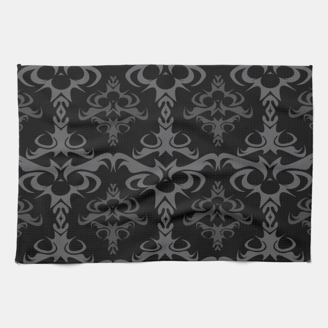 Dark Gothic Damask Pattern Kitchen Towel (Horizontal)