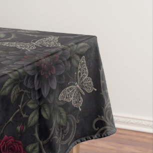 Dark Gothic Damask Seamless Pattern with Roses Tablecloth