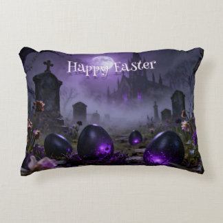Dark Gothic Easter Scene with Glowing Eggs Accent Pillow