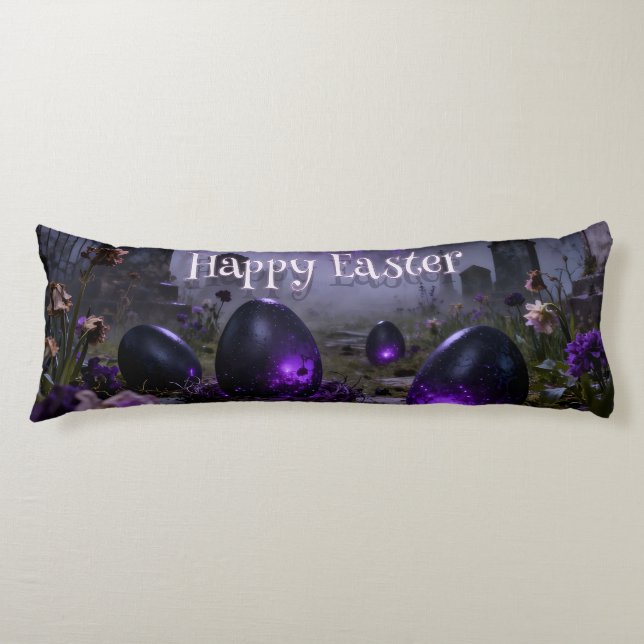 Dark Gothic Easter Scene with Glowing Eggs Body Pillow (Front)