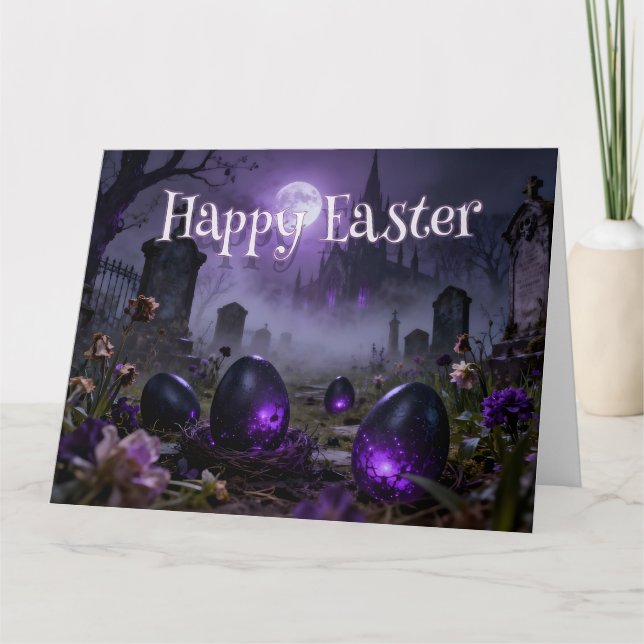 Dark Gothic Easter Scene with Glowing Eggs Card (Front)