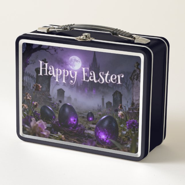 Dark Gothic Easter Scene with Glowing Eggs Metal Lunch Box (Front)