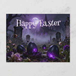 Dark Gothic Easter Scene with Glowing Eggs Postcard