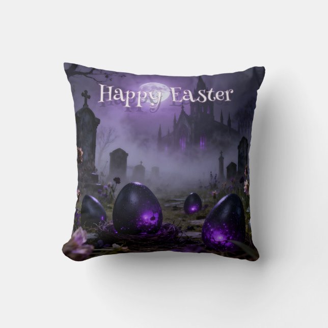 Dark Gothic Easter Scene with Glowing Eggs Throw Pillow (Front)