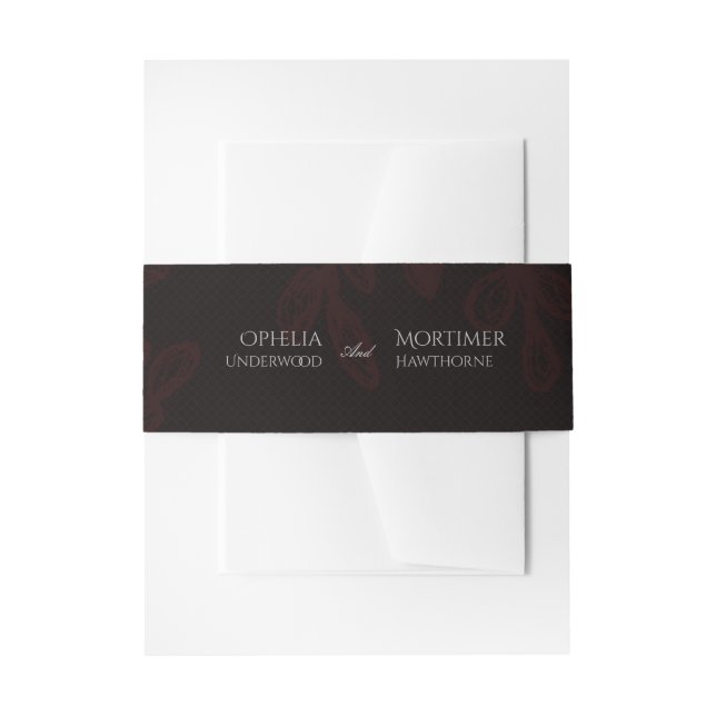 Dark Gothic Floral Black Wedding Invitation Belly Band (Front Example)