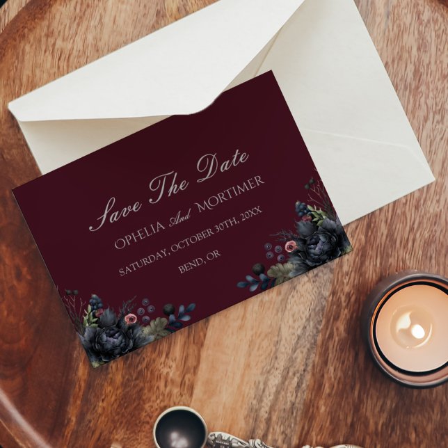 Dark Gothic Floral Burgundy Wedding Save The Date (Creator Uploaded)
