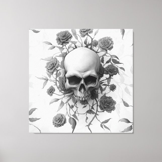 Dark Gothic Floral Rose Skull Canvas Print (Front)