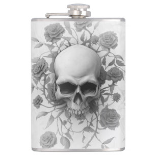 Dark Gothic Floral Rose Skull Hip Flask