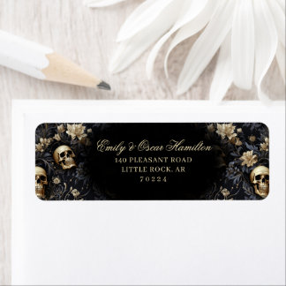 Dark Gothic Floral Skull Gold Adresse de retour
