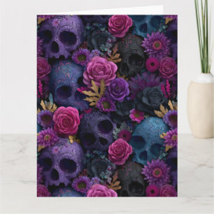 Dark Gothic Floral Skull Seamless Pattern Card