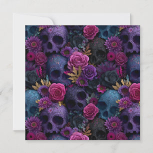 Dark Gothic Floral Skull Seamless Pattern Holiday Card