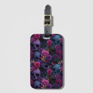 Dark Gothic Floral Skull Seamless Pattern Luggage Tag