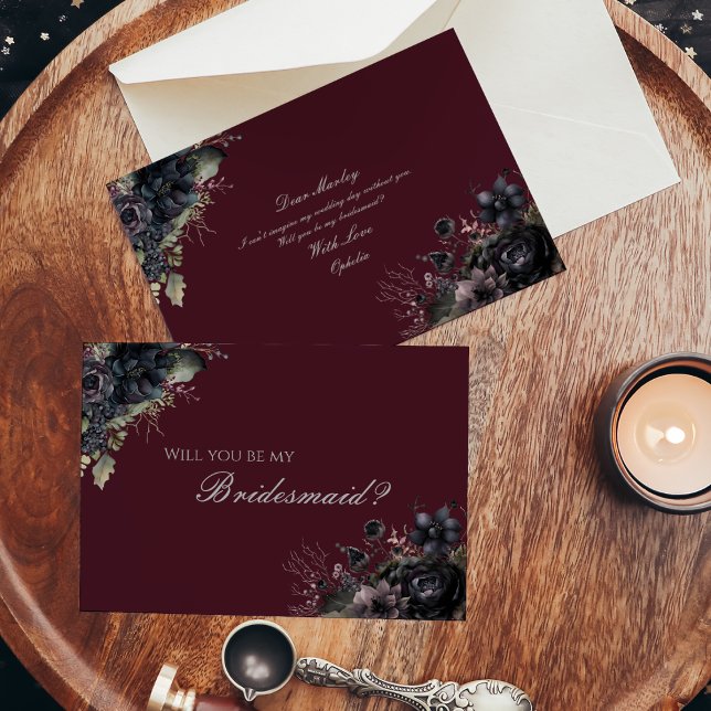Dark Gothic Floral Wedding Bridesmaid Proposal Invitation (Creator Uploaded)